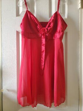 90s Victoria’s Secret Silky Satin Red Chiffon Vintage Babydoll Negligee